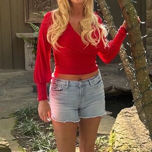 Fashion Nova Red Long Sleeve Top small